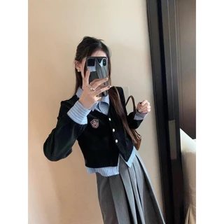 Fy🧡เสื้อเชิ้ต ผ้าถัก แขนยาว สไตล์นักเรียนเวอร์ชั่นเกาหลี