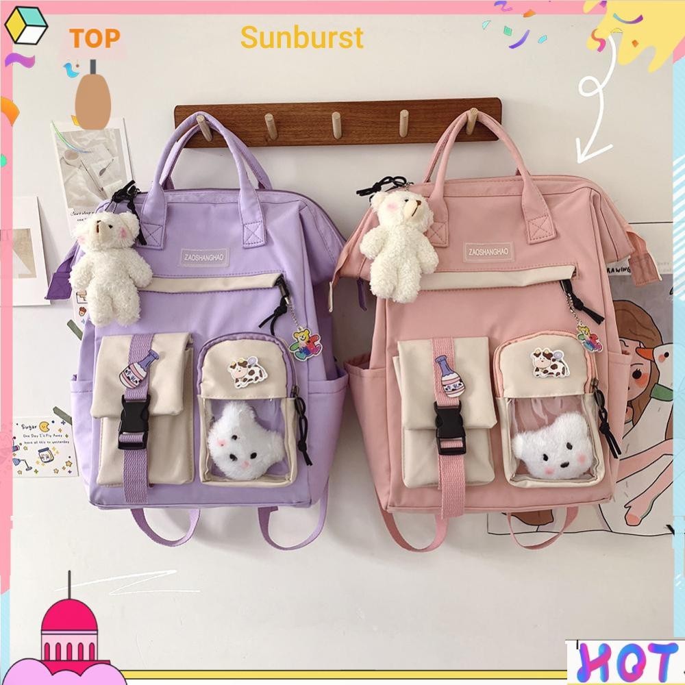 [Sunburst11.th] กระเป๋าเป้สะพายหลัง กระเป๋านักเรียน ความจุเยอะ ลายหมีน่ารัก สําหรับผู้หญิง