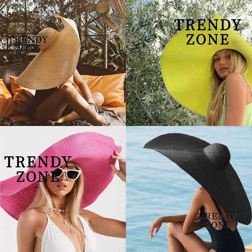 Trendyzone หมวกฟางปีกกว้าง ป้องกันรังสียูวี พับได้ ขนาดใหญ่ 70 ซม. สําหรับชายหาด