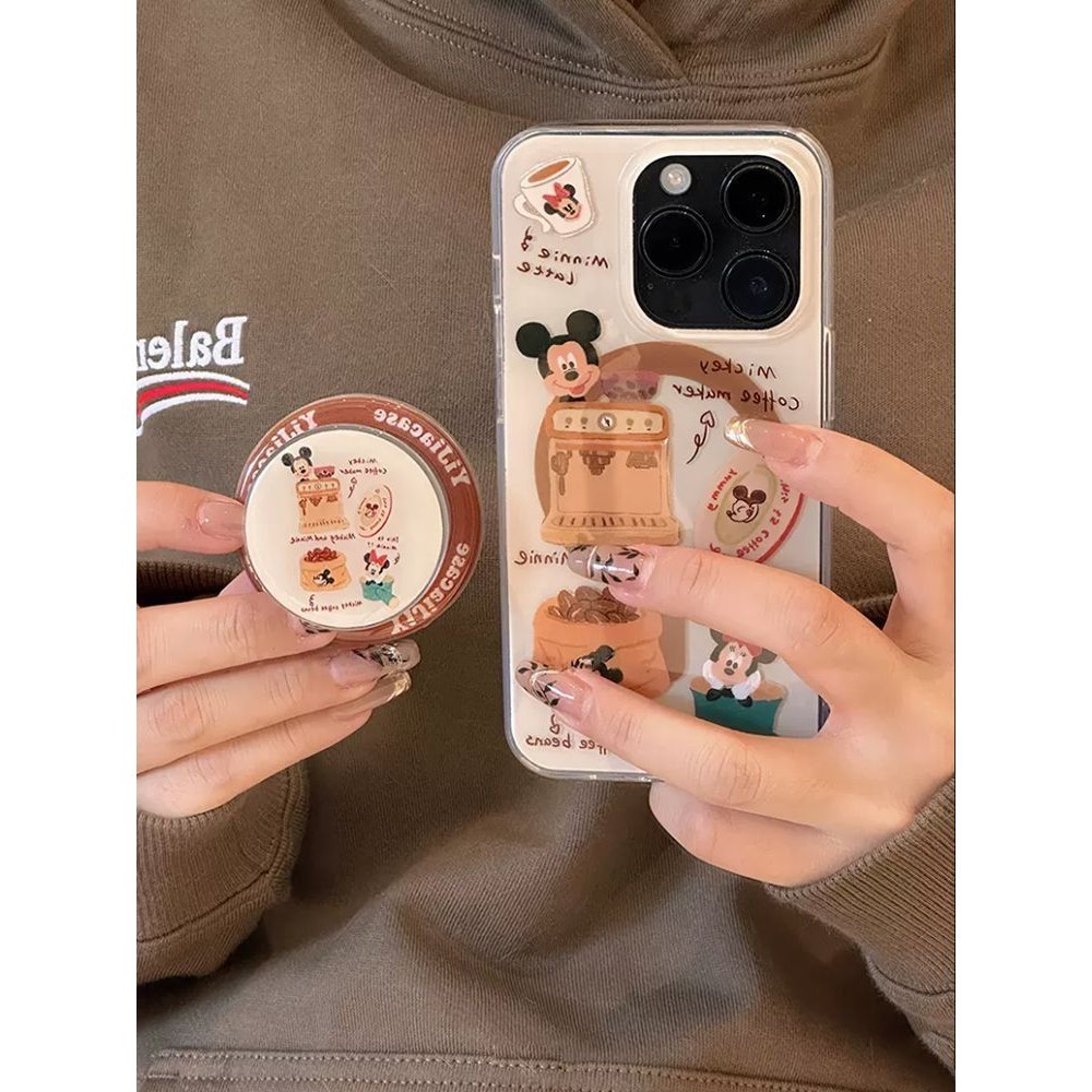 ใหม่ เคสโทรศัพท์มือถือแบบใส กันกระแทก ลายการ์ตูนมิกกี้เมาส์น่ารัก พร้อมที่ตั้งวางแม่เหล็ก สําหรับ Iphone 15promax 14 13 12 11 XR XSMAX 8plus 7