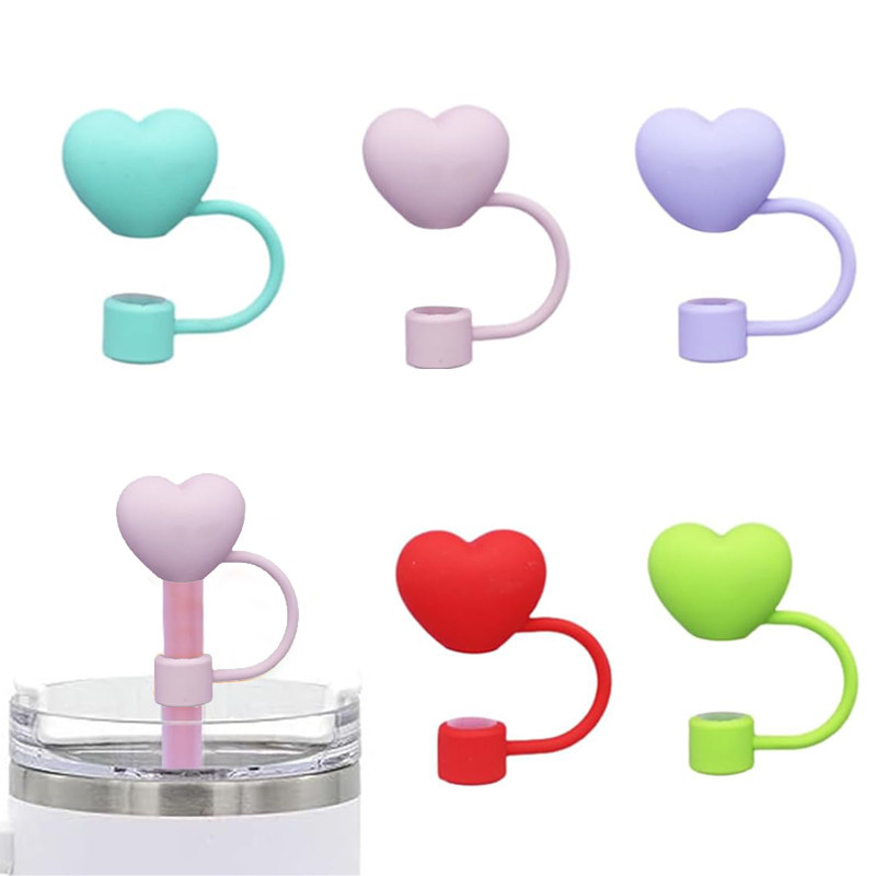 Love Heart Straw Cover, 10 มม.ซิลิโคนฟาง,Reusable Dust-proof น่ารัก 30/40oz Tumbler Straw Tip Plug Topper Protector ถ้วยอุปกรณ์เสริม