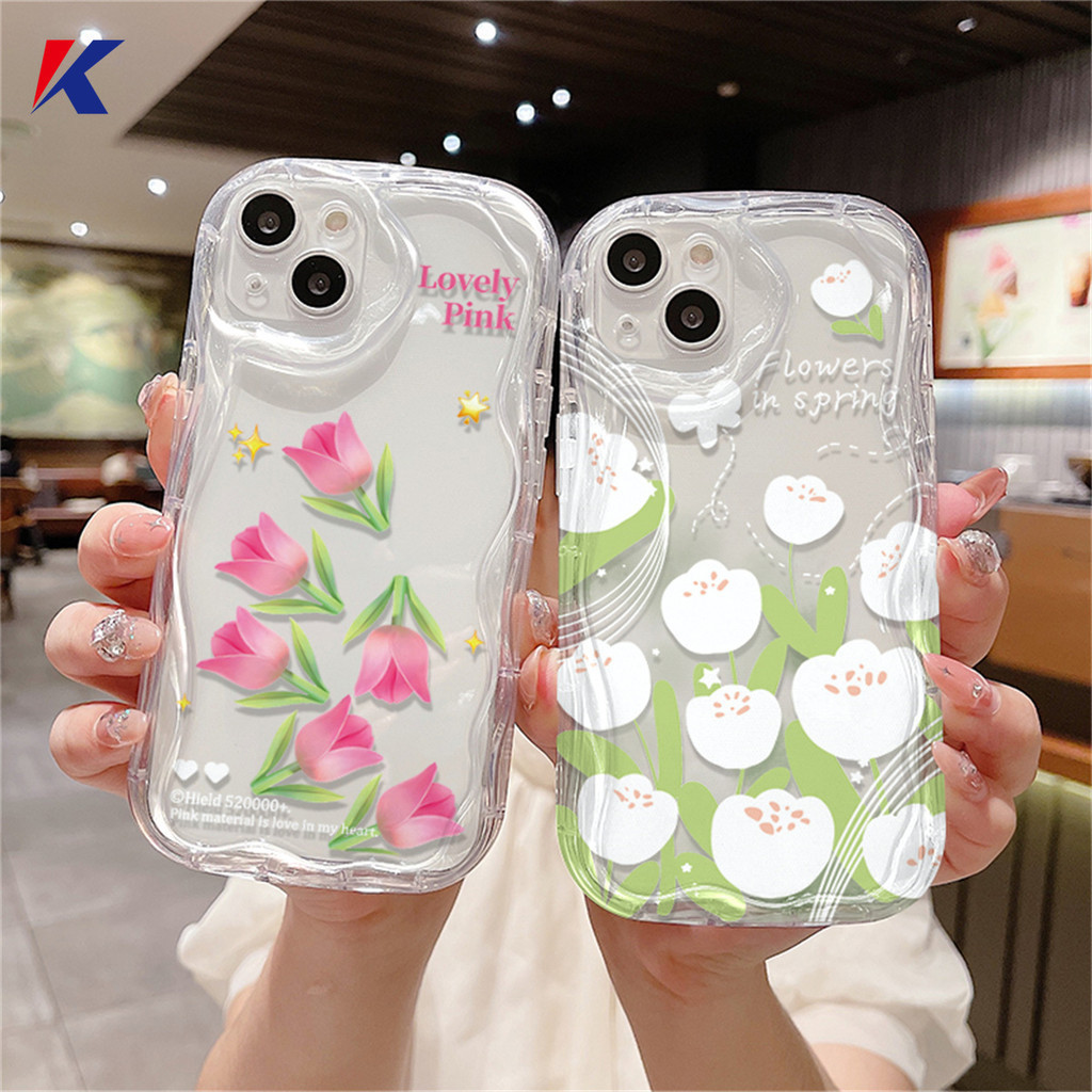 เคสโทรศัพท์มือถือ ขอบโค้ง กันกระแทก ลายดอกทิวลิป 3D สีชมพู สีขาว สําหรับ OPPO Reno 6z 8z 7z 8T 5Z 5 
