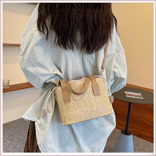 Tonfashion กระเป๋าถือ กระเป๋าช้อปปิ้ง ฟางสาน ทรงสี่เหลี่ยม แ…