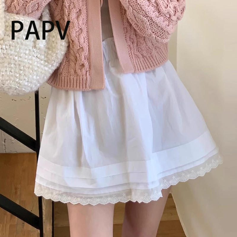 Papv กระโปรงลูกไม้ เอวยางยืด กระชับสัดส่วน สุดชิค 4468