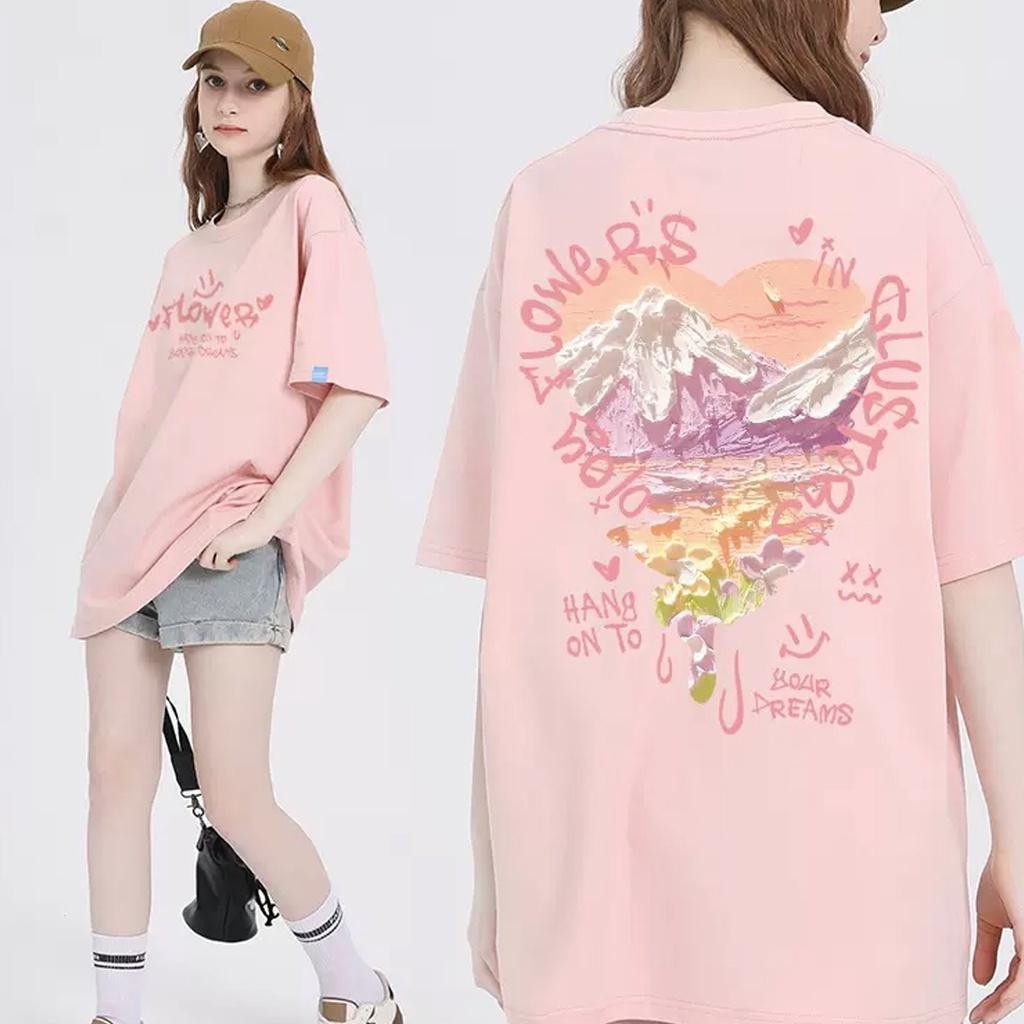 เกาหลี เสื้อแบบดารา เสื้อยืดแขนสั้น CMDXY0199 ผู้ชาย ผู้หญิง ลายทาง ตัวอักษร หลวม ลายสกรีน ฤดูร้อน ฤดูใบไม้ผลิ