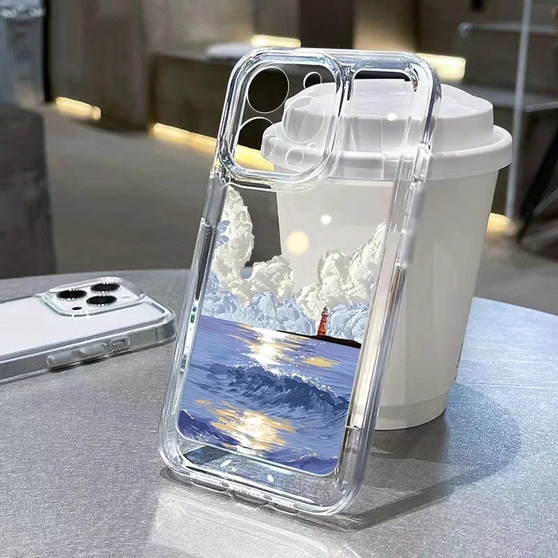 สําหรับiPhone 16 17 15 Pro Max 11 13 12 14 Pro Max 16e iPhone X XS Max XR 8 7 14 15 Plus SE 2020 12 13 Mini Sea Landscapeรูปแบบโปร่งใสTPU Soft Cover
