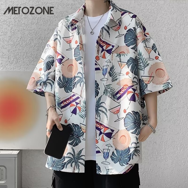 Metozone เสื้อเชิ้ตแขนสั้น พิมพ์ลายดอกไม้ สไตล์ฮาวาย เหมาะกับเดินชายหาด แฟชั่นฤดูร้อน สําหรับผู้หญิง