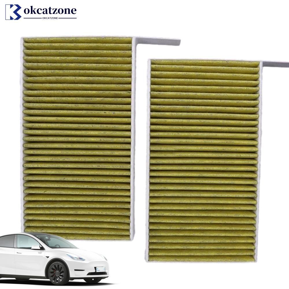 Okcatzone ไส้กรองเครื่องปรับอากาศรถยนต์ 2 ชิ้น พร้อมถ่านกัมมันต์ แบบเปลี่ยน สําหรับ Tesla Model 3/Y 1107681-00-A N9s8