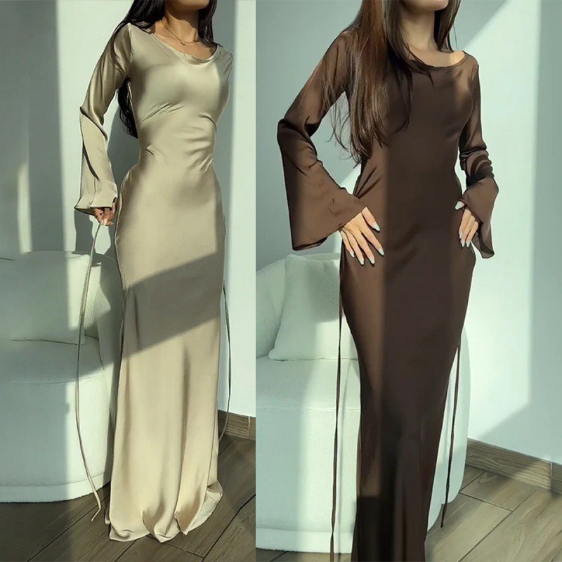 ผู ้ หญิงคอกลมแขนยาวผู ้ หญิง Laced-Up Sparse แคบ-