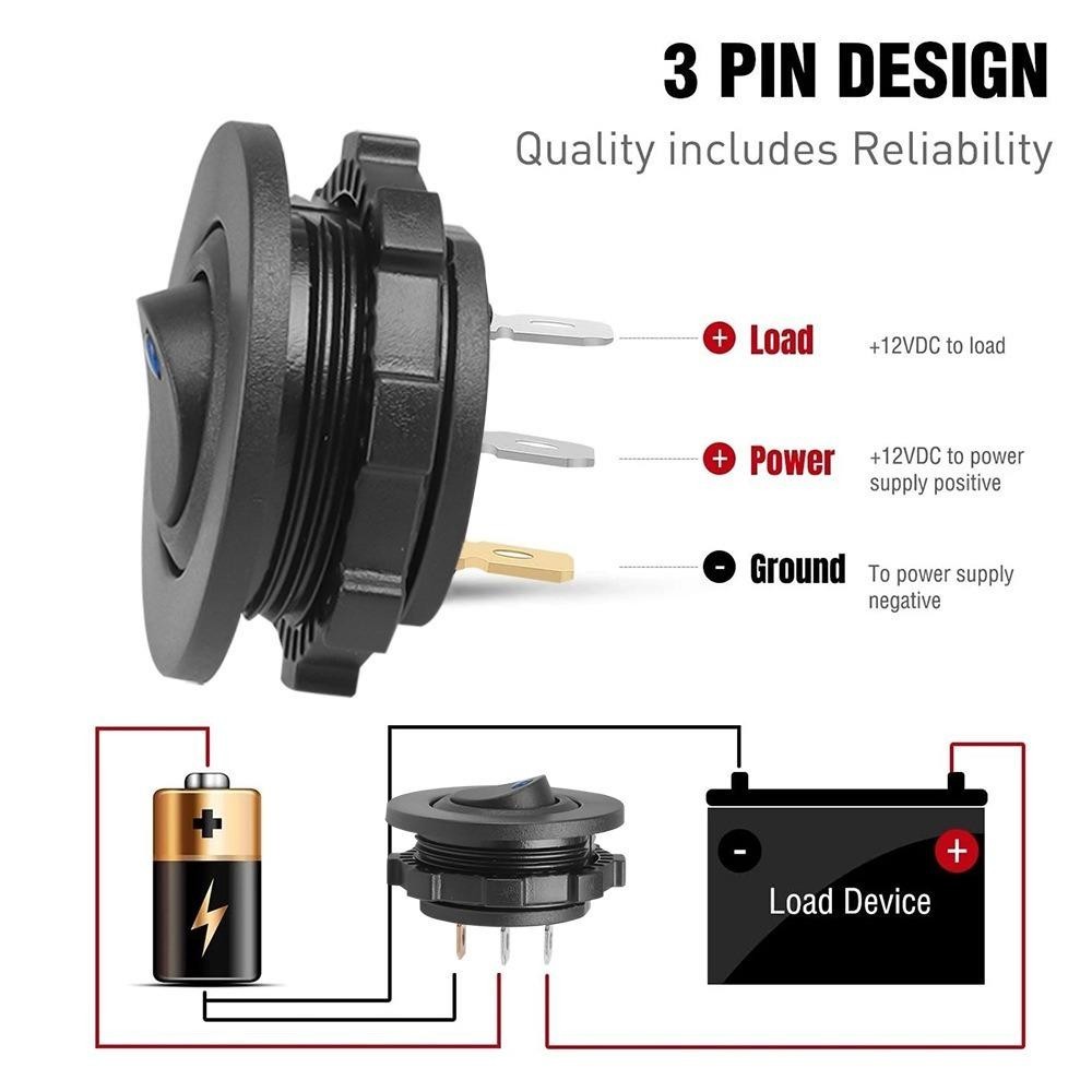 Yangming เปิด/สวิทช์, SPST 12V 20A/24V 10A รอบ Rocker Toggle,อะไหล่ 3 ขา LED ตัวบ่งชี้สวิทช์สําหรับรถยนต์เรือรถบรรทุก - รูปที่ 2