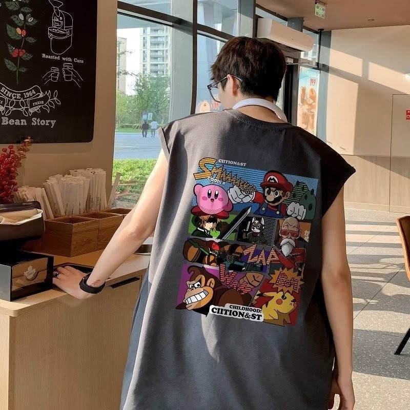 เสื้อกล้าม แขนกุด ทรงหลวม ลายการ์ตูนญี่ปุ่น แบรนด์แฟชั่นฤดูร้อน สไตล์สตรีท บาสเก็ตบอล สําหรับผู้ชาย ราคา ถูกที่สุด ดีลบีเคเค แกลเลอรีภาพที่ 3