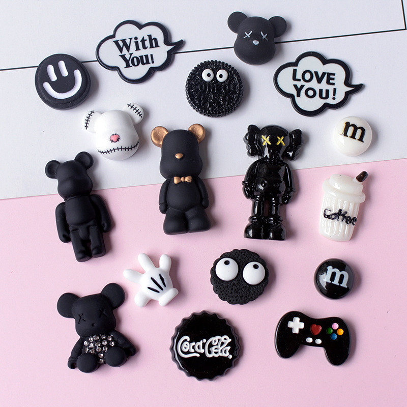 10 ชิ้น / เซต สีดํา เรืองแสง หมี ความประทับใจ เรซิน ด้านหลังแบน Diy รองเท้า หัวเข็มขัด เคสโทรศัพท์ ตกแต่งแพทช์