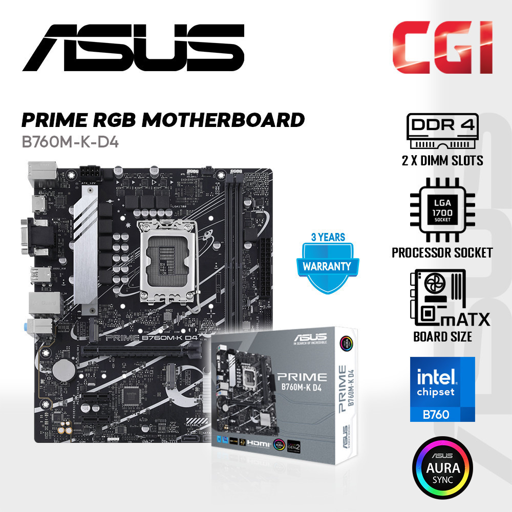 Asus PRIME B760M-K-D4 DDR4-CSM LGA 1700 ชุดเมนบอร์ด i3-11100 / i5-14400 / i7-14700 / 13-12100 / i5-1