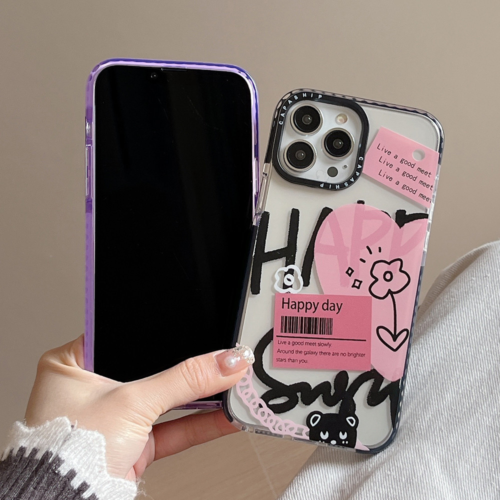 เคสโทรศัพท์มือถือแบบนิ่ม กันกระแทก ลายหน้ายิ้ม สีดํา สําหรับ iPhone 15ProMax 15Pro 15Plus 15 14 13 12 11 Pro Max - รูปที่ 7