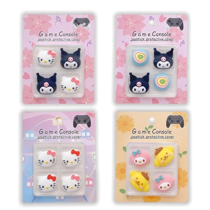 Sanrios Hello Kitty Kuromi Lotso LinaBell ปลอกปุ่มกดจอยสติ๊ก สําหรับ Nintendo Switch pro PS5 PS4 4 ชิ้น