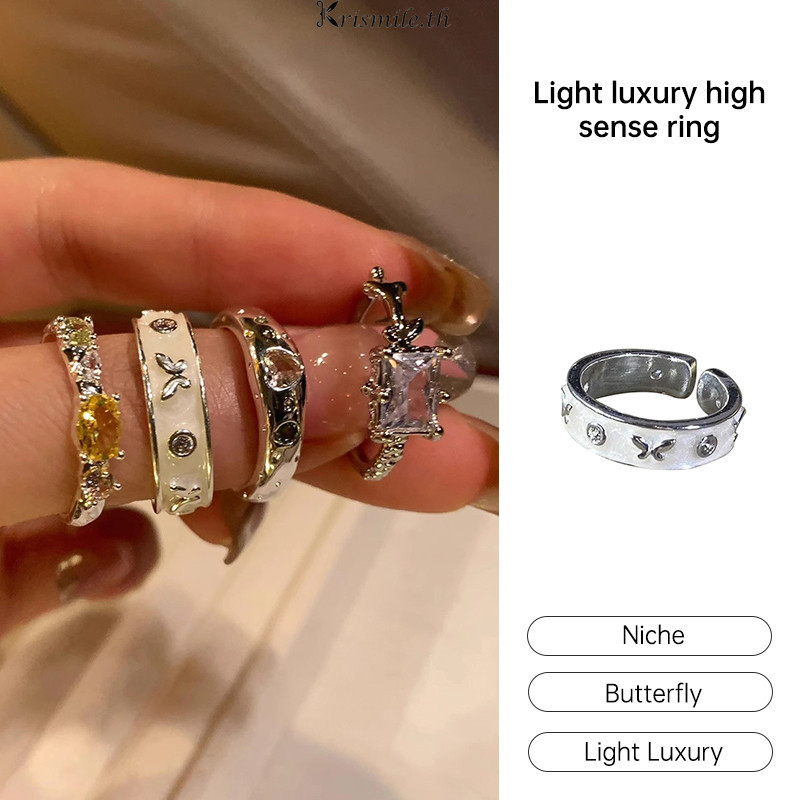 COD-ในไทย แหวนแฟชั่นเฉพาะกลุ่มสำหรับผู้หญิงบุคลิกภาพ Ins Ring แสงหรูหราระดับไฮเอนด์นิ้วชี้แหวน-Krism