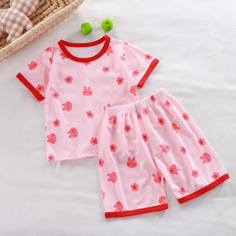 พร้อมส่ง ชุดเสื้อแขนสั้น กางเกงขาสั้น ผ้าเรยอน แบบบาง ขนาดเล็ก กลาง และเล็ก ลายการ์ตูน แฟชั่นฤดูร้อน สําหรับเด็กผู้ชาย และเด็กผู้หญิง 80-150 ซม.