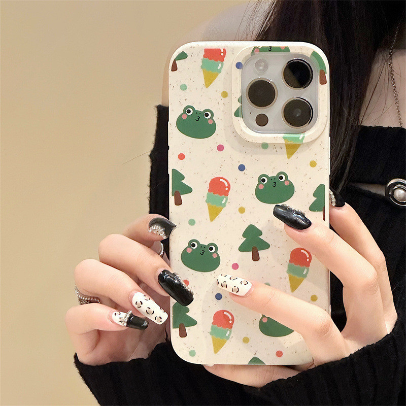 สําหรับ iPhone X XS Max SE iPhone 15 14 12 11 Pro Max 15 Plus เคสโทรศัพท์น่ารัก Ice-Cream รูปแบบกบ Degradable เป็นมิตรกับสิ่งแวดล้อมซิลิโคนอ่อนนุ่มกันกระแทกปลอก