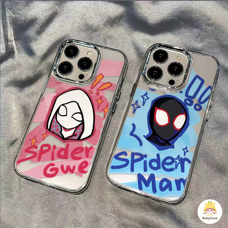 เคสคู่รักลายการ์ตูน Spider-Man ชุบเลนส์โลหะหรูหราเข้ากันได้สำหรับ IPhone 15 11 13 12 14 Pro Max 7Plus 8Plus X XR XS Max