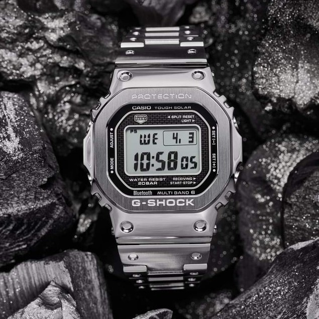 Casi0o G-SHOCK GMW-B5000D-1JF Silver Steel Timepiece กันน้ําผู้ชายนาฬิกาสปอร์ตกันน้ําของขวัญ kn943