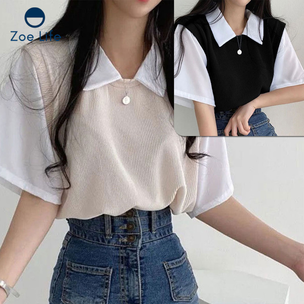 เสื้อเชิ้ตแขนสั้นสำหรับผู้หญิง มีทั้งหมด3สี ทรงหลวม สไตล์เกาหลี