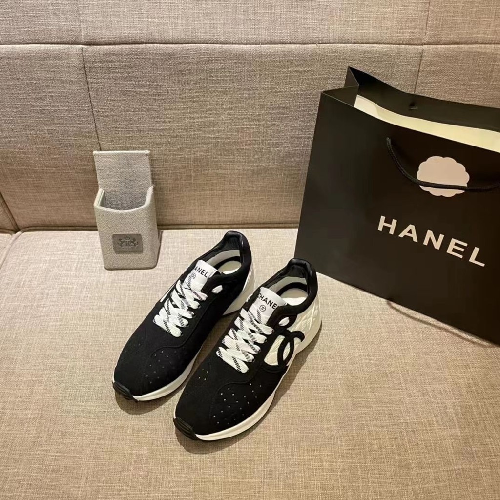 24ss Chanel Style รองเท้าผ้าใบลําลอง ส้นหนา สีขาว เหมาะกับการวิ่ง เข้าได้กับทุกชุด สําหรับสตรี