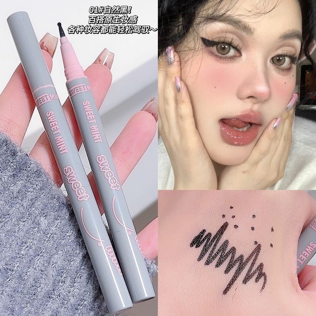 Sweet MINT ดินสออายไลเนอร์ หัวกลม เรียบเนียน ธรรมชาติ สีน้ําตาลดํา lachrymal ไฝ ปากกา ผู้เริ่มต้น กระ แต่งหน้า หัวฟองน้ํา อายไลเนอร์ เครื่องสําอาง