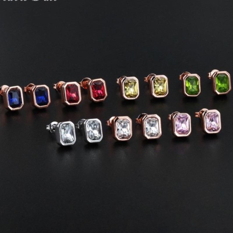 ต่างหูสตั๊ด เพทาย เรียบง่าย สีแดง สีฟ้า สีเขียว คริสตัล คลาสสิก เครื่องประดับแฟชั่น สําหรับผู้หญิง KCE126