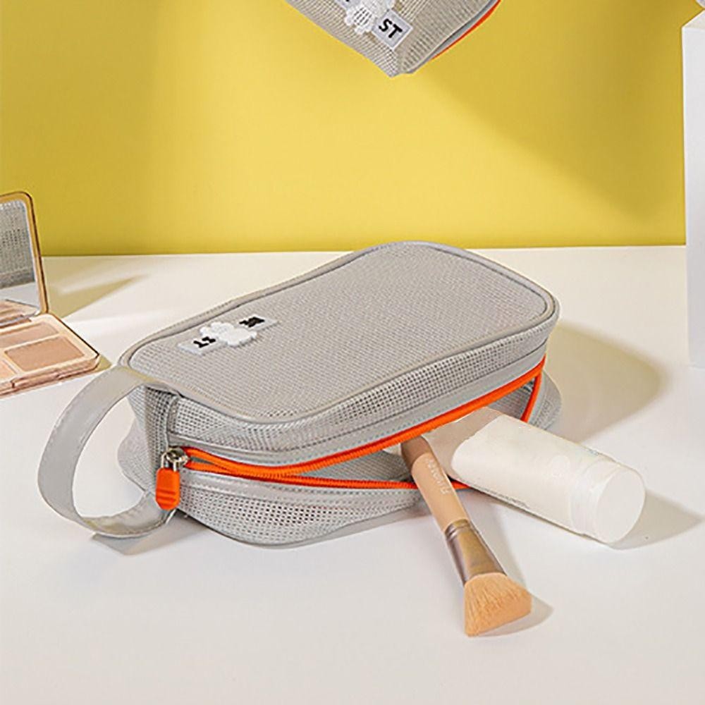 Uumir กระเป๋าแต่งหน้า, กระเป๋าเครื่องสําอางมีซิปความจุขนาดใหญ่, ตาข่ายแบบพกพาพร้อมที่จับถุงเก็บอุปกรณ์อาบน้ํา - รูปที่ 6