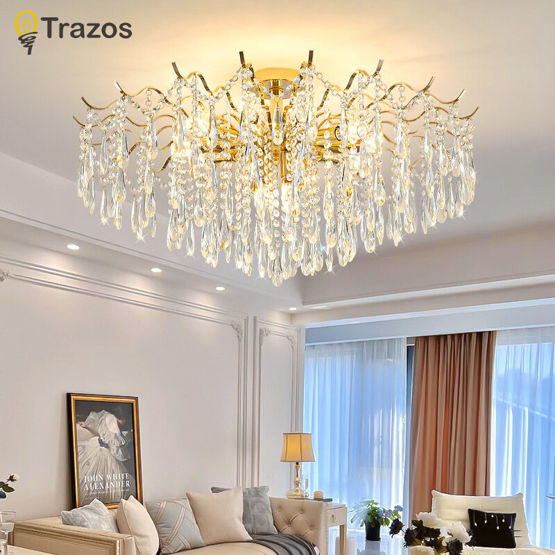 โคมไฟระย้าเพดาน คริสตัล สีทอง สไตล์นอร์ดิก ขนาดใหญ่ สําหรับตกแต่งห้องนั่งเล่น โรงแรม ห้องโถง