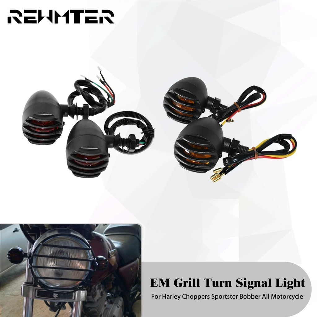 RE Motorcycle EM Grill Bullet Turn Signal Indicator Light Blinker Front Rear Lamp For Harley Sportst