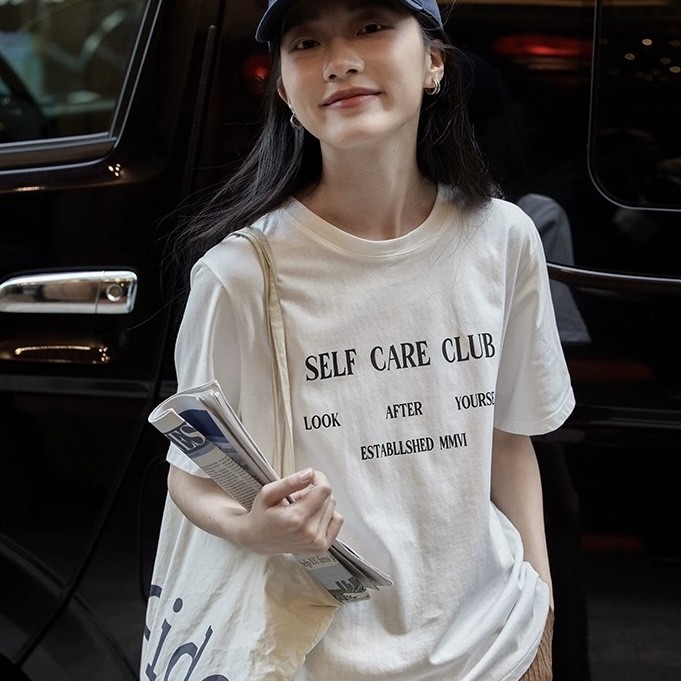 เสื้อยืด oversize เสื้อยืดผ้าคอตตอน สไตล์เกาหลีน่ารัก S-3XL