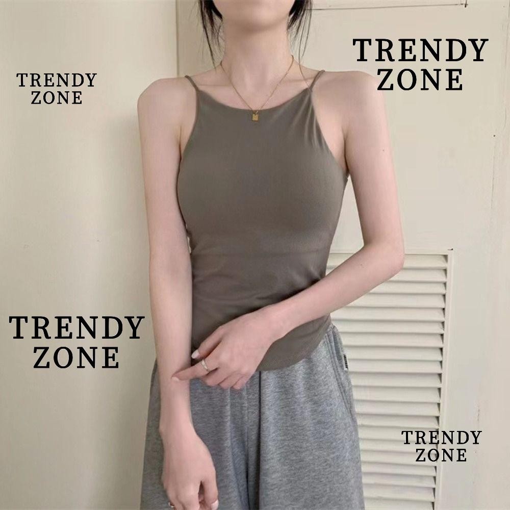 Trendyzone เสื้อสายเดี่ยว เสริมฟองน้ํา เสื้อกล้าม สีพื้น ไหล่ฝรั่งเศส พร้อมแผ่นซับน้ํานมในตัว เสื้อกล้าม แบบบาง สําหรับผู้หญิง