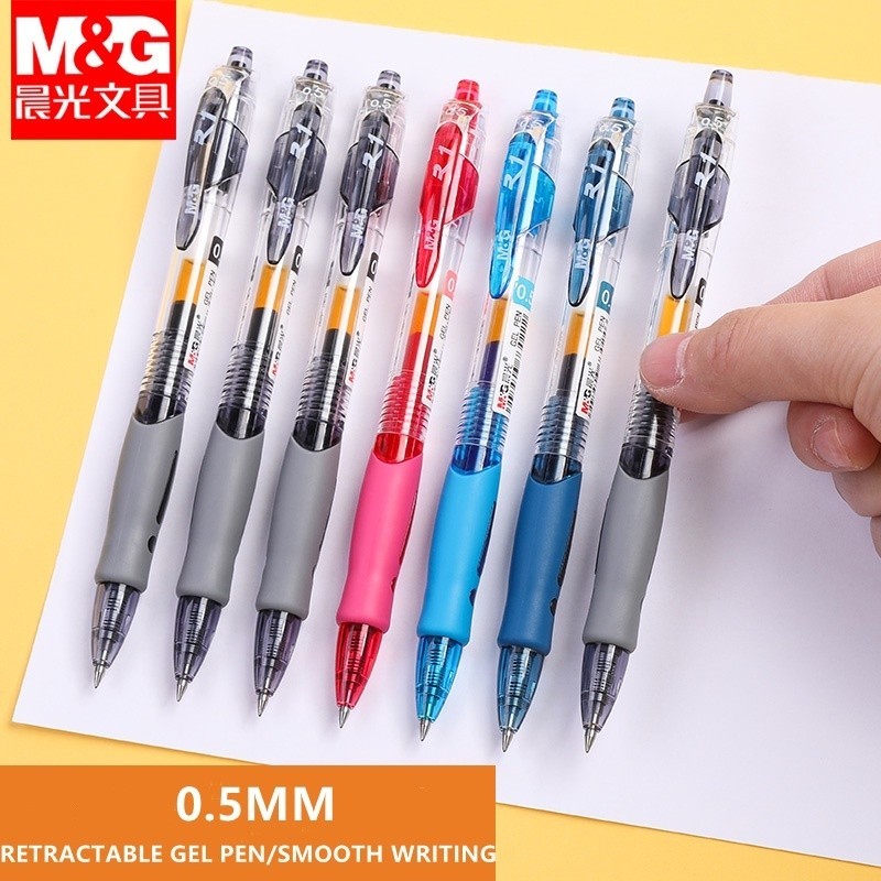M &G Retractable ปากกาเจล 0.5 มม.สีดําสีฟ ้ าสีแดงเจลหมึกเติมเจลปากกาโรงเรียนอุปกรณ ์ สํานักงานเครื ่ องเขียนปากกา