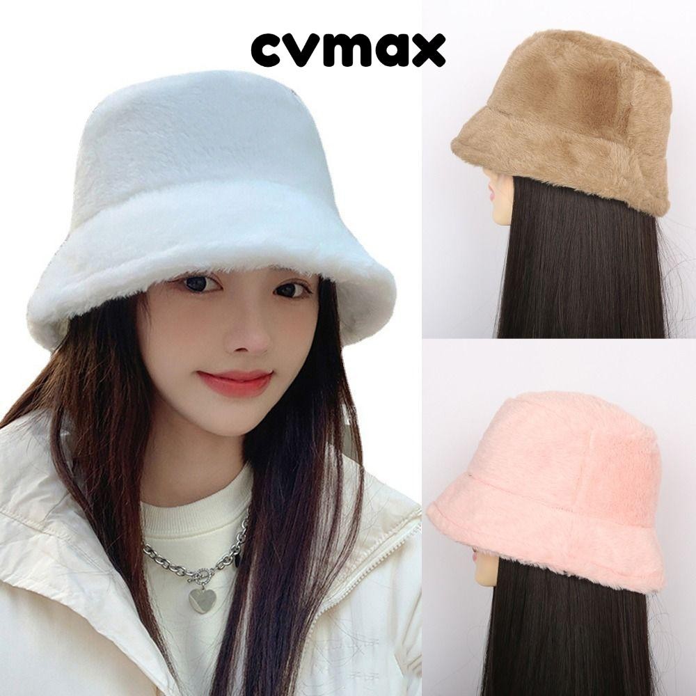 Cvmax หมวกบักเก็ต ขนเทียม สีพื้น อบอุ่น แฟชั่นฤดูหนาว สําหรับผู้หญิง