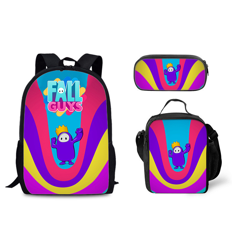 กระเป๋าเป้การ์ตูน Fall Guys กระเป๋าเก็บน้ำแข็ง กระเป๋านักเรียนพิมพ์ Fall Guys กระเป๋าอาหารกลางวัน กร