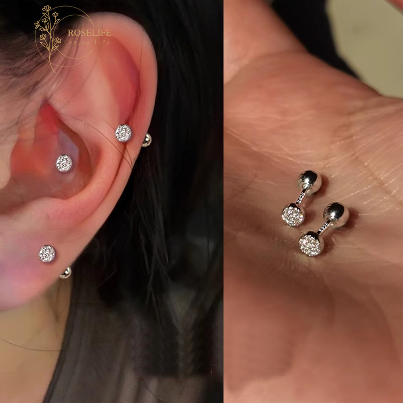 Roselife Minimalism 2 ชิ้นเงิน Tiny Disc เจาะสกรูต่างหูผู้หญิงผู้ชายทุกวันสวมใส่ Pick ฟรีหู Studs เครื่องประดับ