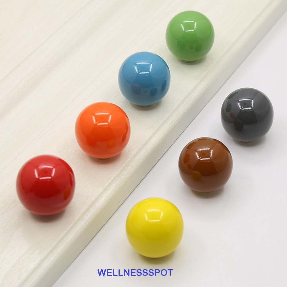 Wellnessspot ลูกบิดเซรามิกสีสันสดใส, ลูกบิดประตูกลมรูเดียว, ฝาขวดแฟชั่นดึงมือจับตู้ลิ้นชักสีลูกกวาดตู้เสื้อผ้า