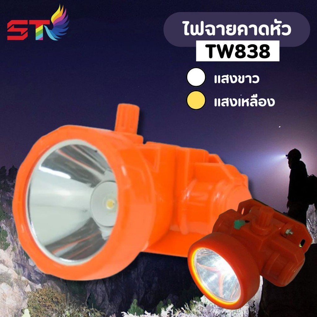 ไฟฉายคาดหัว LED ขนาดเล็ก กันน้ำลุยฝน 10W หรี่แสงไฟ คาดศรีษะ แบตเตอรี่ลิเธียมกันน้ำ ชาร์จไฟบ้าน แสงขาว/เหลือง