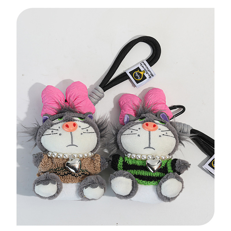 Evertoner Girls Cute Blue Dress Bow Lucifer Cat Plush Doll Key Chain จี้ห้อยกระเป๋า