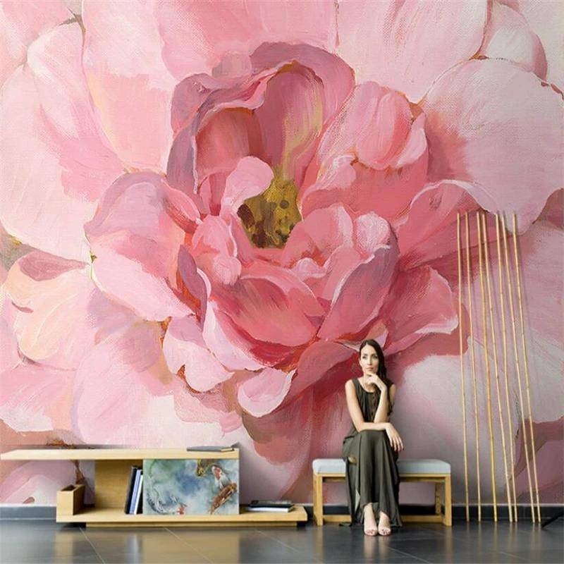 วอลเปเปอร์ติดผนัง ลายดอกไม้ ดอกโบตั๋น 3D มีกาวในตัว สีชมพู สไตล์อเมริกัน สําหรับห้องนั่งเล่น ห้องนอน