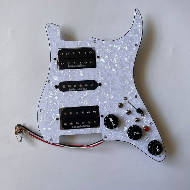 ปิ๊กการ์ดกีตาร์ไฟฟ้า HSH Pick Guard Black Dimarzio Ainico 5 Pickups Coil Splitting Switch White Pearl Pickguard สําหรับ Fender Electric Guitar Part Replacement