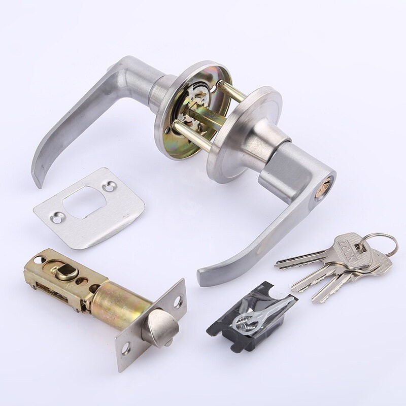 ลูกบิดก้านโยก ก้านโยกเปิด-ปิดประตู พร้อมล็อคในตัว กุญแจ2ชุด ครบชุด ก้านโยกสแตนเลส สีเงิน ความหนาของประตู 45-65 มม - รูปที่ 2