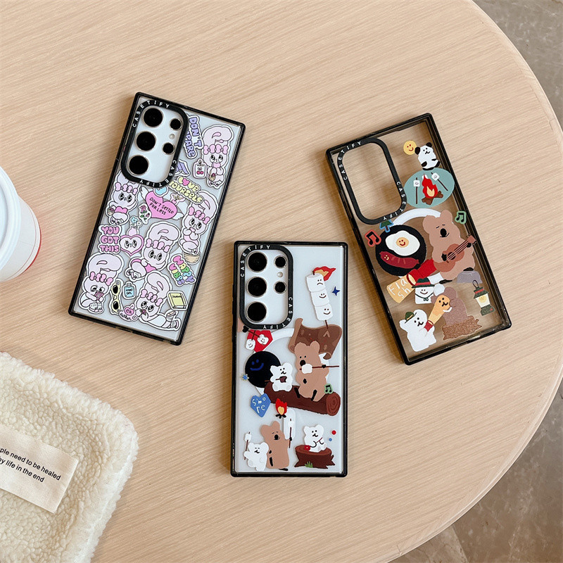 เคสโทรศัพท์มือถืออะคริลิคแข็ง แบบใส ป้องกันกระแทก ลายหมีพลับน่ารัก คุณภาพสูง พร้อมกล่อง สําหรับ Samsung Galaxy S24 S23 S22 Ultra