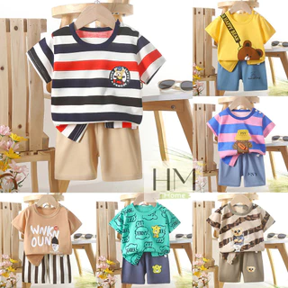 เสื้อผ้าเด็ก ชุดเซทเสื้อแขนสั้น+กางเกงขาสั้น ชุดเด็กลายการ์ตูน ผ้าcotton Size80-110