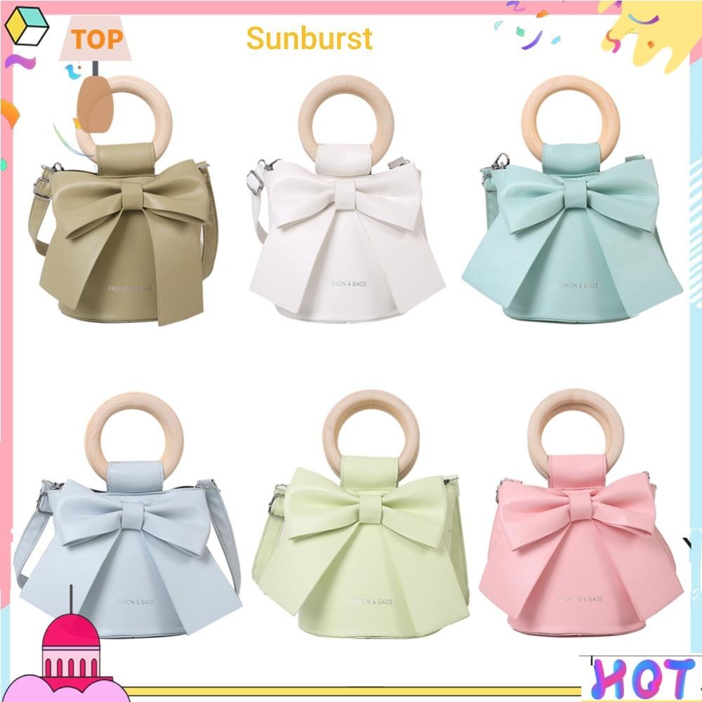 [Sunburst11.th] กระเป๋าสะพายไหล่ กระเป๋าถือ หนัง ประดับโบว์ สําหรับผู้หญิง