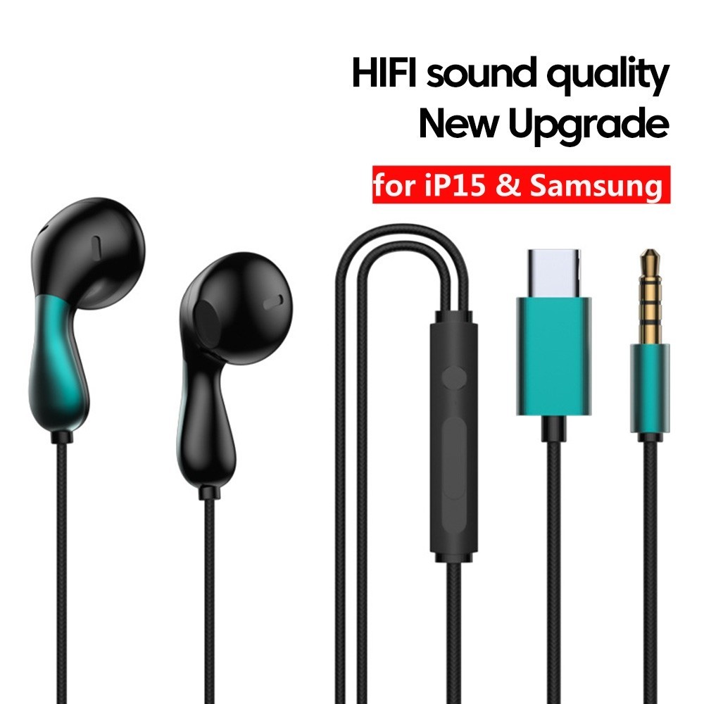 หูฟังอินเอียร์ Type C & 3.5 มม. แบบมีสาย สําหรับ Samsung Earbud Hifi ชุดหูฟังสเตอริโอ ลดเสียงรบกวน แฮนด์ฟรี พร้อมไมโครโฟน HD