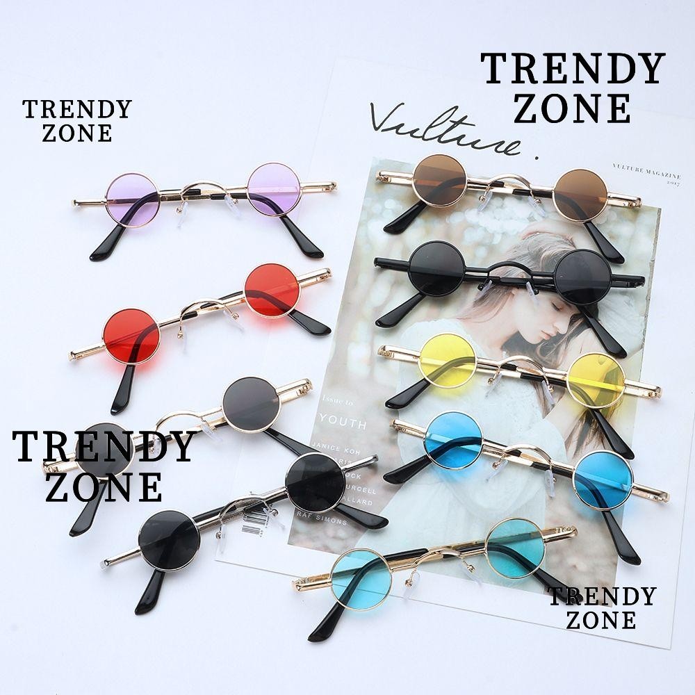 Trendyzone แว่นกันแดด ทรงกลม ขนาดเล็ก สไตล์ฮิปฮอป สีแคนดี้ สําหรับผู้หญิง ผู้ชาย