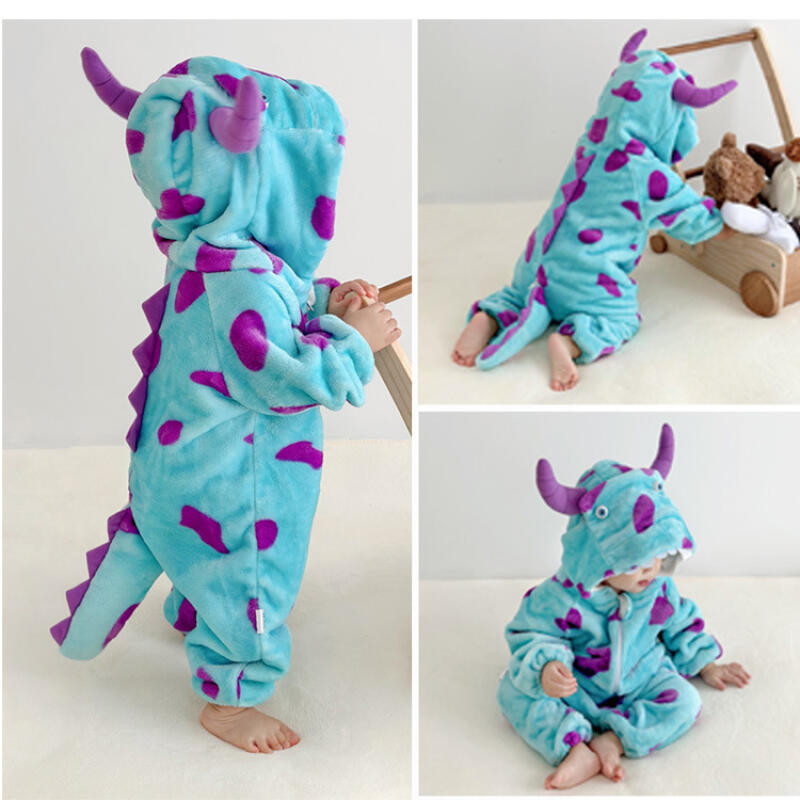 Kigurumi ชุดจั๊มสูทเด็กแรกเกิดชุดบอดี้สูทน่ารัก Monster Sullivan คอสเพลย์ทารก Romper ฤดูหนาว Warm Bodysuit