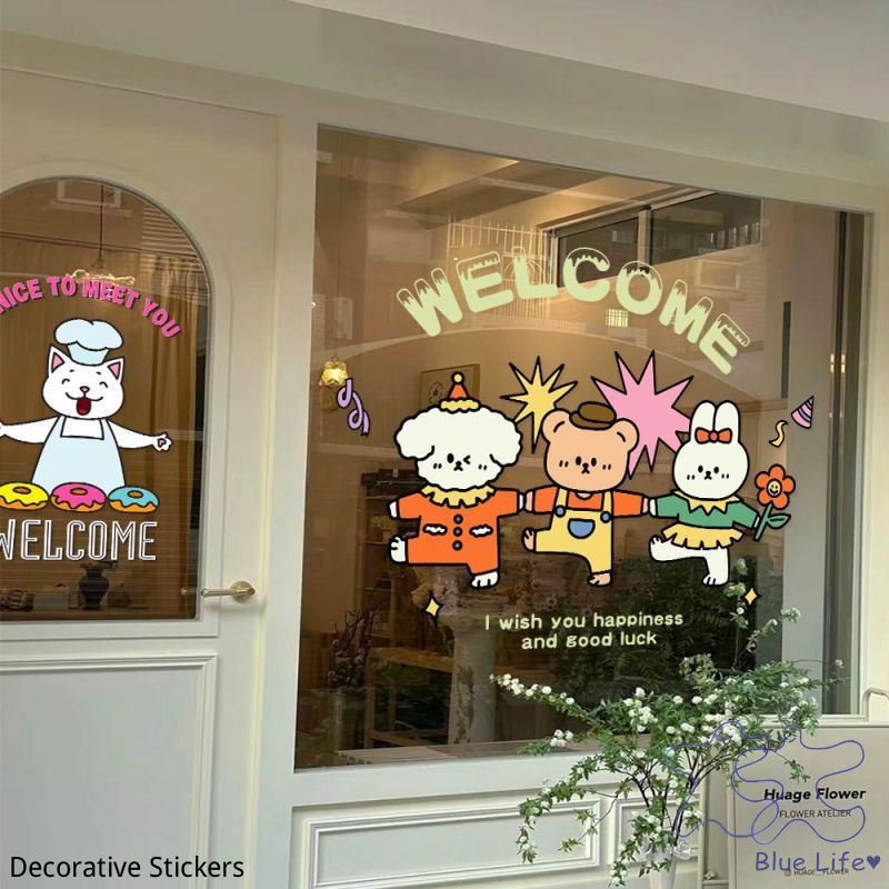 สติกเกอร์ ลายการ์ตูนน่ารัก สําหรับติดตกแต่งกระจกหน้าต่าง ร้านค้า